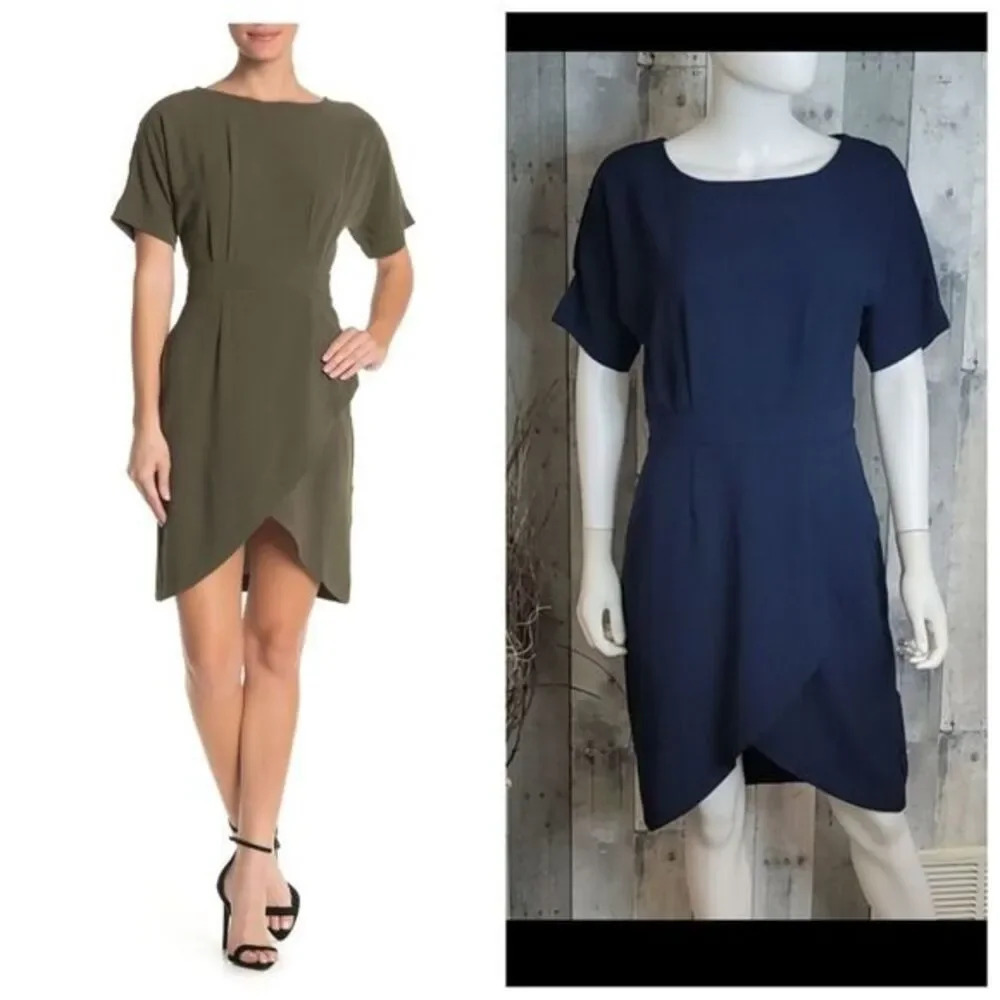 Bobeau Solid Dolman Sleeve Faux Wrap Dress